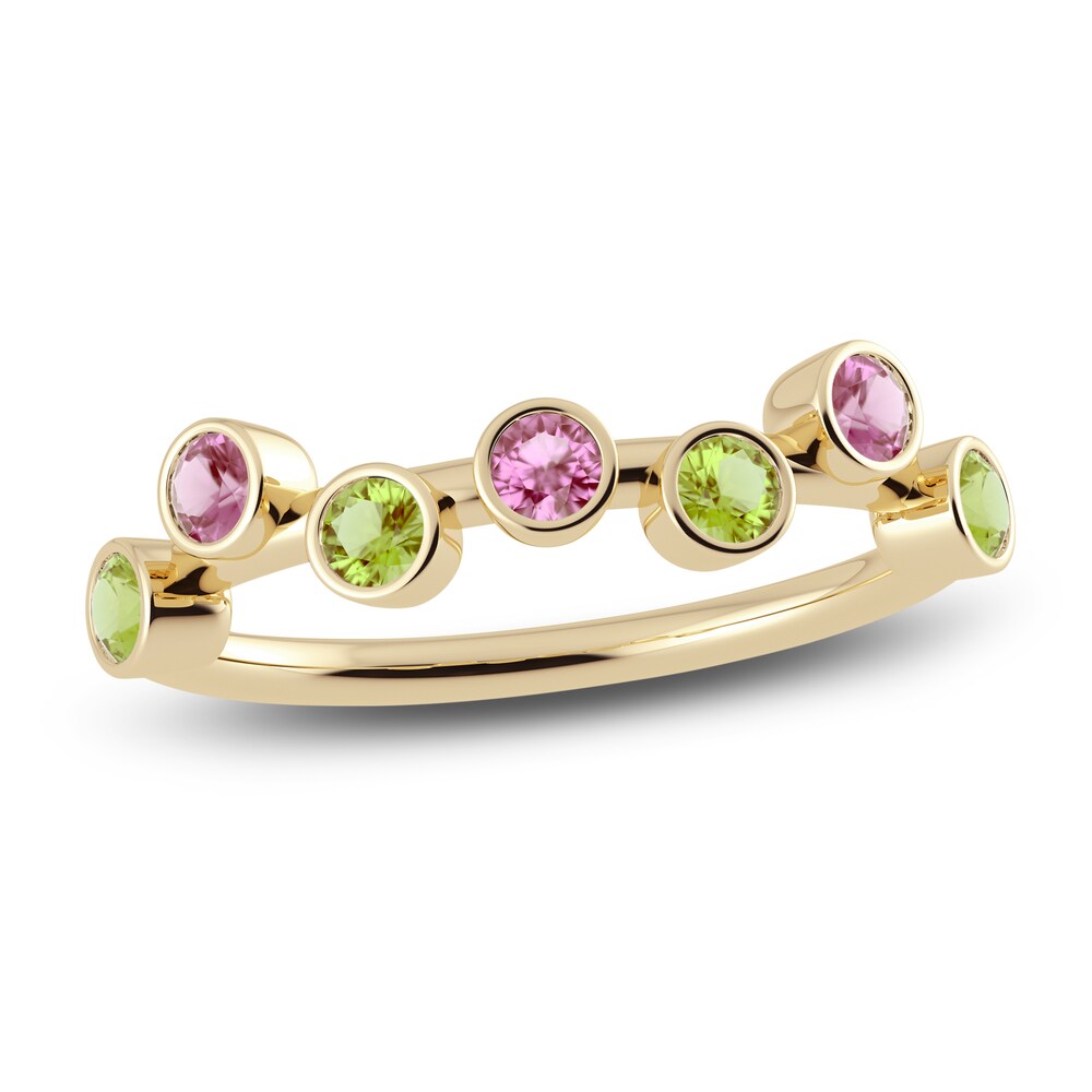 Juliette Maison Natural Pink Tourmaline & Natural Peridot Ring 10K Yellow Gold 03S9eUf4