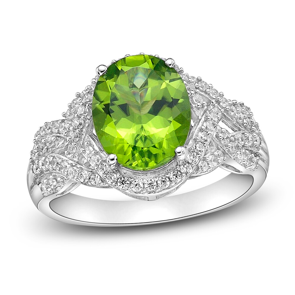 Natural Peridot Ring 1/3 ct tw Diamonds 10K White Gold 08ApjkOh Natural Peridot Ring 1/3 ct tw Diamonds 10K White Gold 08ApjkOh
