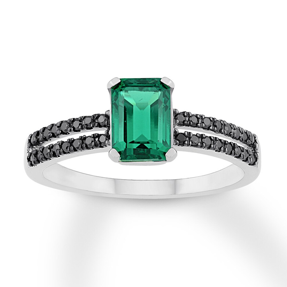 Lab-Created Emerald Ring 1/6 cttw Black Diamonds St. Silver 0SBw07L6 Lab-Created Emerald Ring 1/6 cttw Black Diamonds St. Silver 0SBw07L6