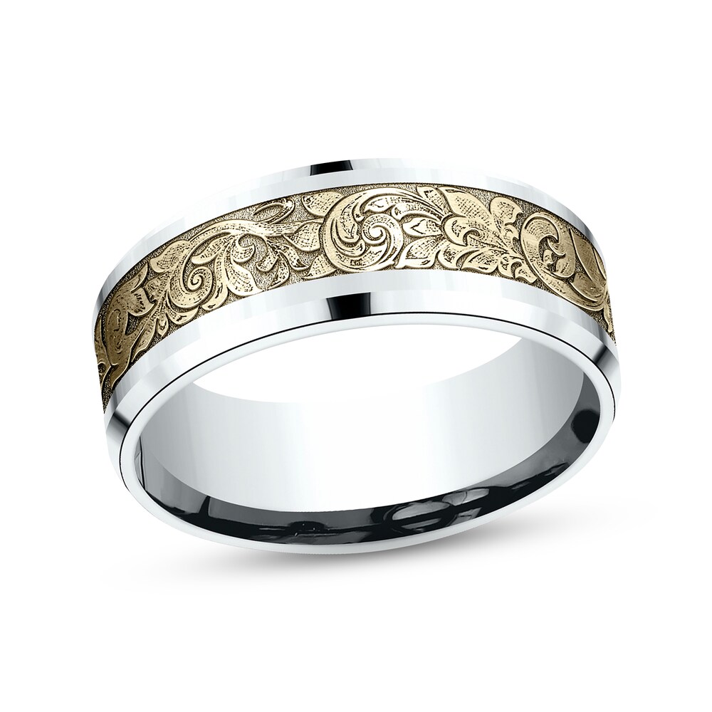 Scroll Wedding Band 14K Two-Tone Gold 8mm 0kBsLmHE Scroll Wedding Band 14K Two-Tone Gold 8mm 0kBsLmHE