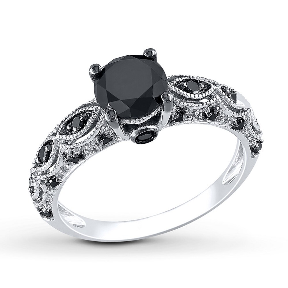 Black Diamond Ring 1-1/4 Carats tw 10K White Gold 1VS2cu78 Black Diamond Ring 1-1/4 Carats tw 10K White Gold 1VS2cu78
