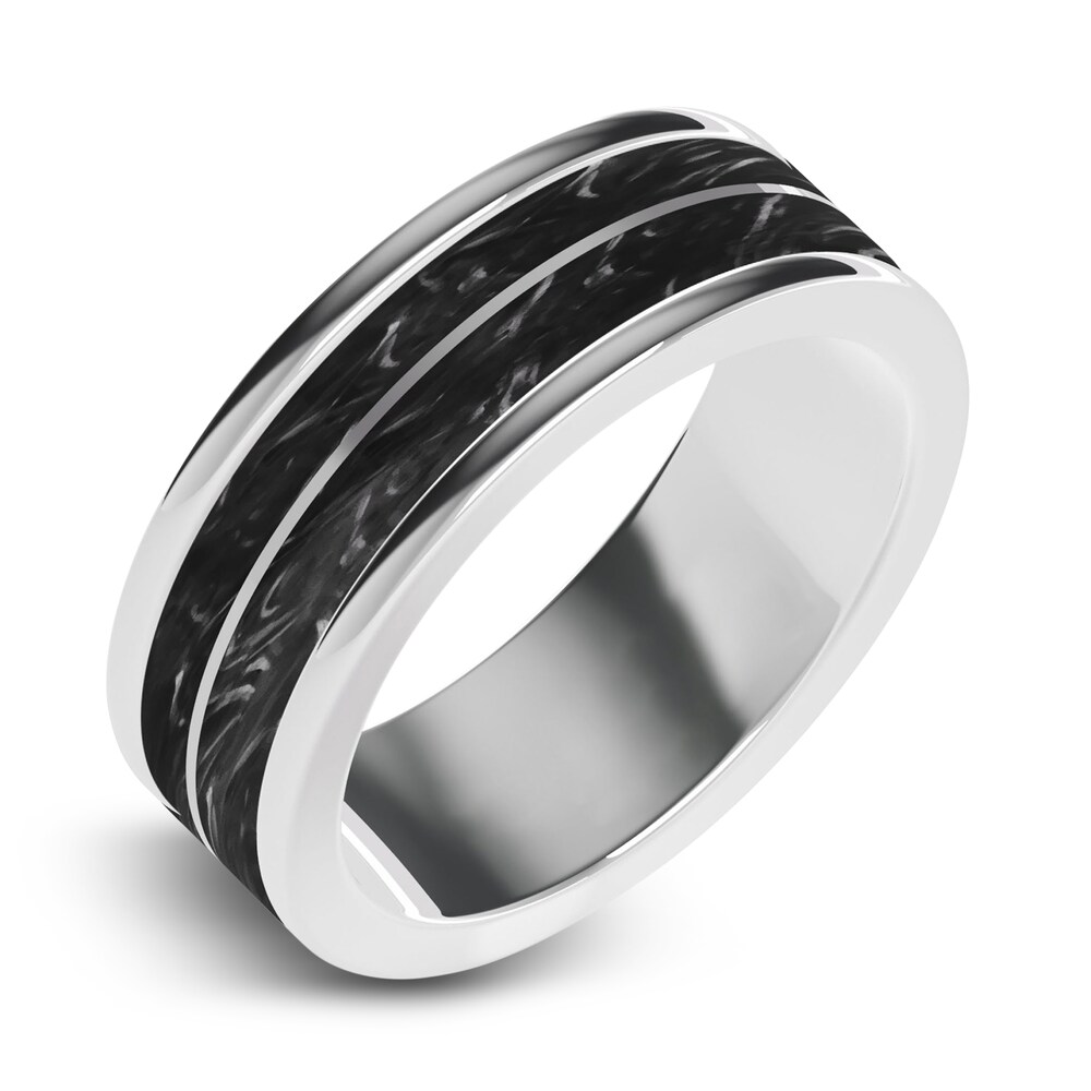 Men\'s Wedding Band White Tungsten/Carbon Fiber/ Titanium 8.0mm 1XZDwRBU