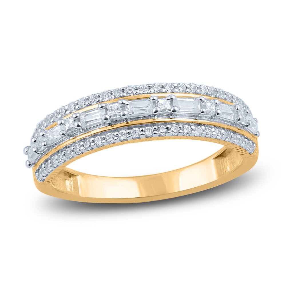 Diamond Multi-Row Anniversary Band 1/2 ct tw Round/Baguette 14K Yellow Gold 1inDyqNw Diamond Multi-Row Anniversary Band 1/2 ct tw Round/Baguette 14K Yellow Gold 1inDyqNw