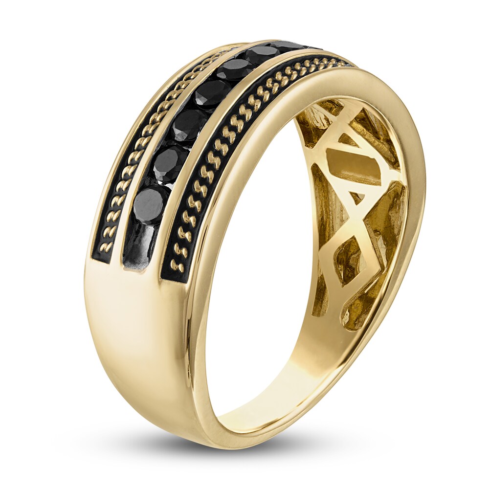 Men\'s Black Diamond Ring 5/8 ct tw Round 10K Yellow Gold 24l5vwYS