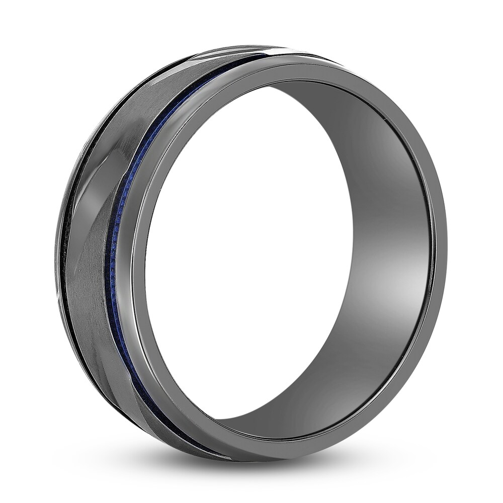 Men\'s Wedding Band Black Zirconium/Blue Ion-Plating 8.0mm 2EyRVPY2 Men\'s Wedding Band Black Zirconium/Blue Ion-Plating 8.0mm 2EyRVPY2