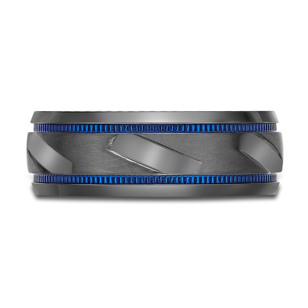 Men\'s Wedding Band Black Zirconium/Blue Ion-Plating 8.0mm 2EyRVPY2 Men\'s Wedding Band Black Zirconium/Blue Ion-Plating 8.0mm 2EyRVPY2
