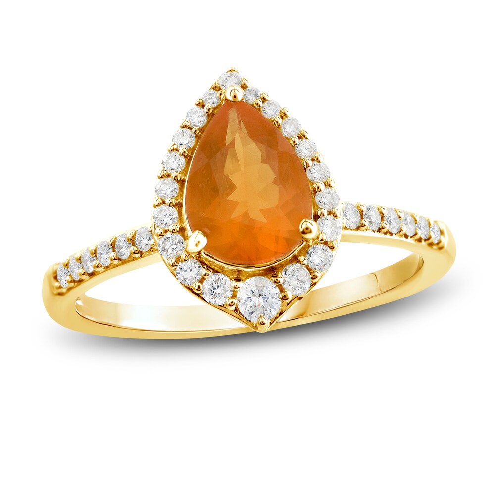 Natural Fire Opal Ring 1/4 ct tw Diamonds 10K Yellow Gold 2ZK0Zz2b Natural Fire Opal Ring 1/4 ct tw Diamonds 10K Yellow Gold 2ZK0Zz2b