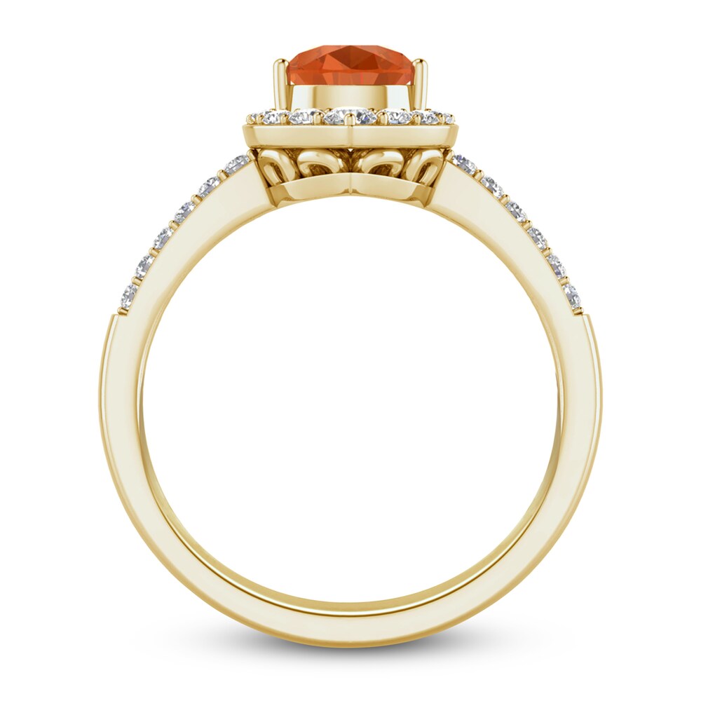 Natural Fire Opal Ring 1/4 ct tw Diamonds 10K Yellow Gold 2ZK0Zz2b Natural Fire Opal Ring 1/4 ct tw Diamonds 10K Yellow Gold 2ZK0Zz2b