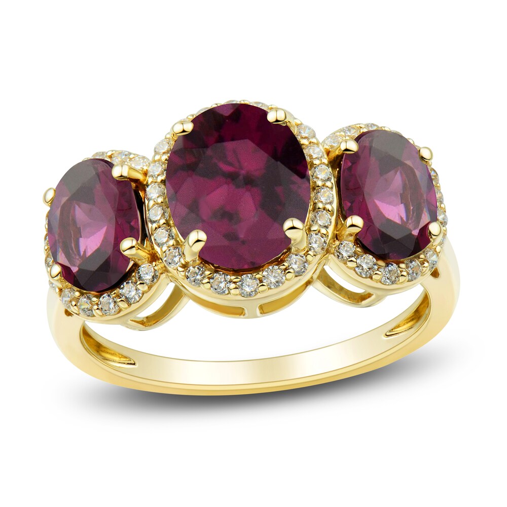 Natural Rhodolite Garnet Three-Stone Ring 1/4 ct tw Round 10K Yellow Gold 2agQmp4E Natural Rhodolite Garnet Three-Stone Ring 1/4 ct tw Round 10K Yellow Gold 2agQmp4E