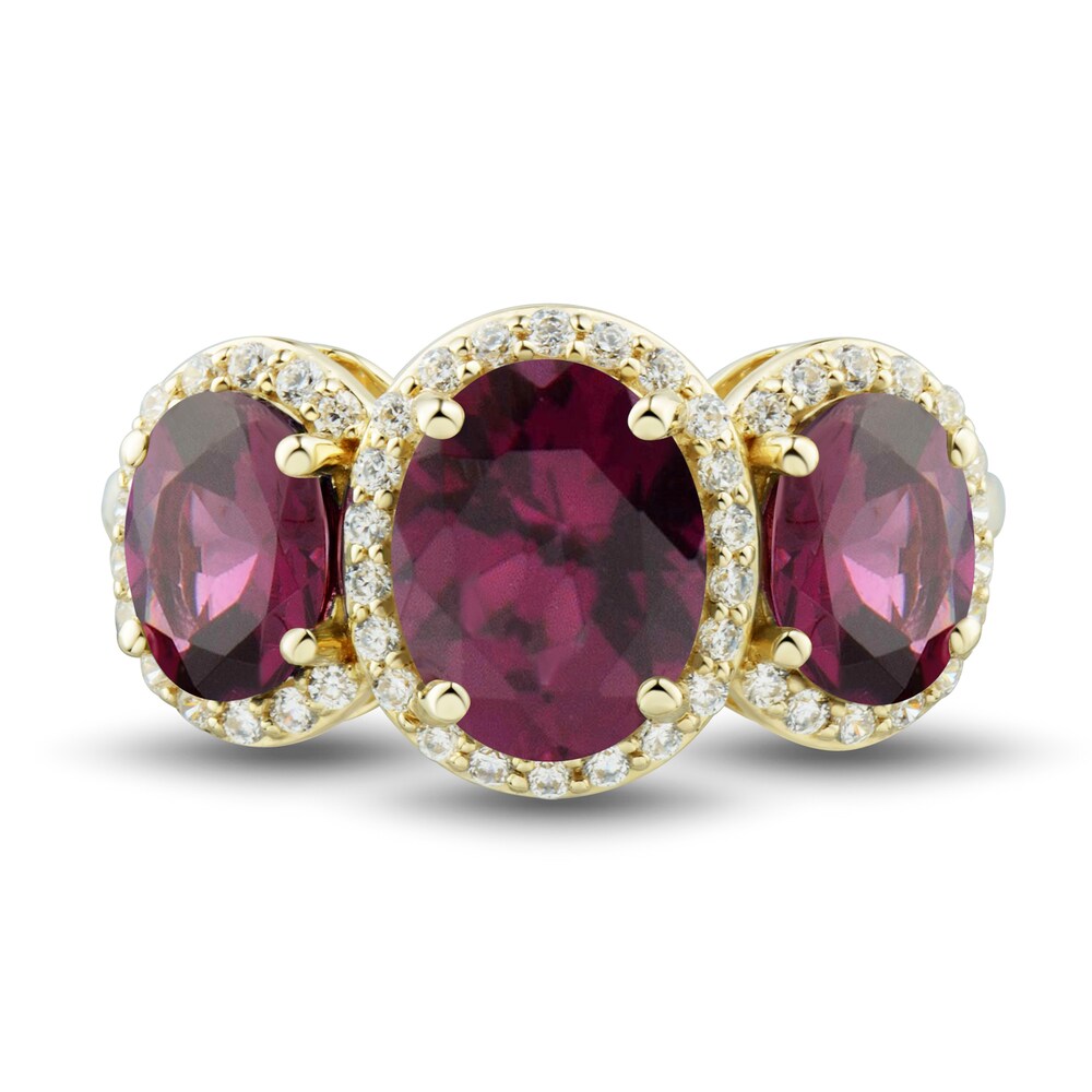 Natural Rhodolite Garnet Three-Stone Ring 1/4 ct tw Round 10K Yellow Gold 2agQmp4E Natural Rhodolite Garnet Three-Stone Ring 1/4 ct tw Round 10K Yellow Gold 2agQmp4E