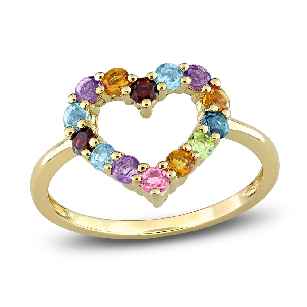 Natural Multi-Gemstone Heart Ring 10K Yellow Gold 2cIQ38Zm Natural Multi-Gemstone Heart Ring 10K Yellow Gold 2cIQ38Zm