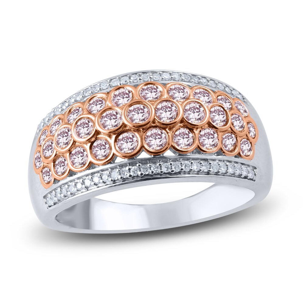 Pink & White Diamond Anniversary Band 1 ct tw Round 14K Two-Tone Gold 2wUIFb1p
