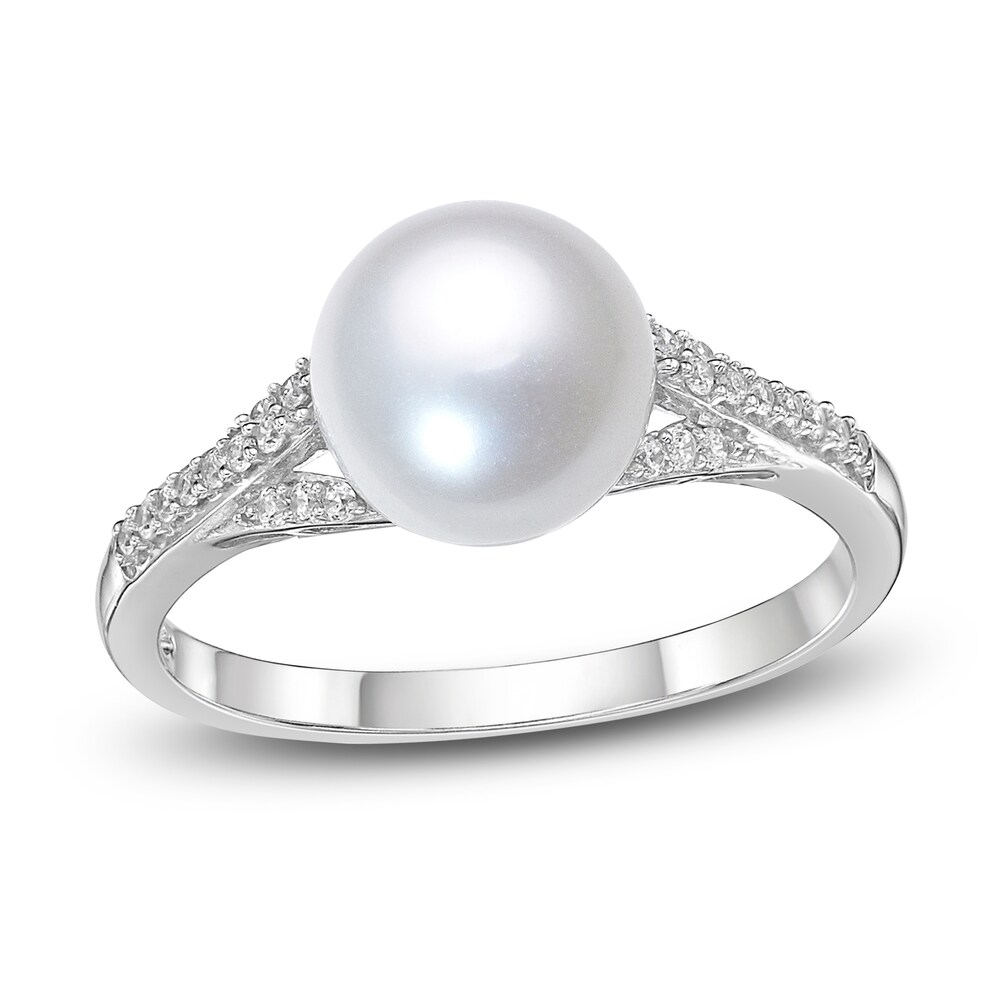 Cultured Freshwater Pearl Ring 1/8 ct tw Diamonds 10K White Gold 18" 2wubnf22 Cultured Freshwater Pearl Ring 1/8 ct tw Diamonds 10K White Gold 18" 2wubnf22