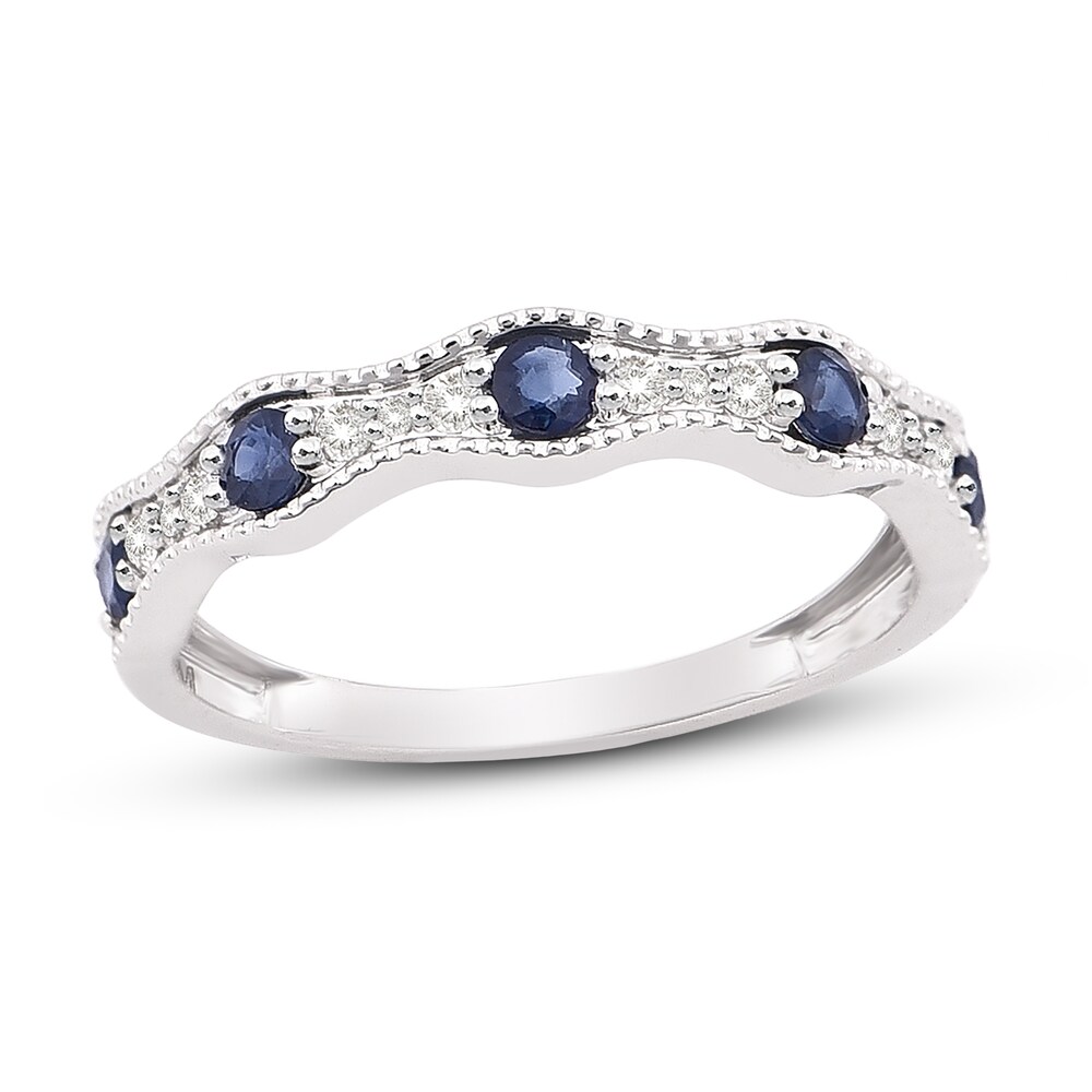 Natural Blue Sapphire Anniversary Ring 1/8 ct tw Diamonds 14K White Gold 32FI7P0s Natural Blue Sapphire Anniversary Ring 1/8 ct tw Diamonds 14K White Gold 32FI7P0s