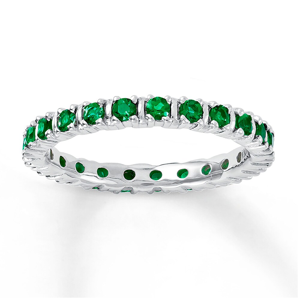 Stackable Ring Lab-Created Emeralds Sterling Silver 35aDkV25 Stackable Ring Lab-Created Emeralds Sterling Silver 35aDkV25