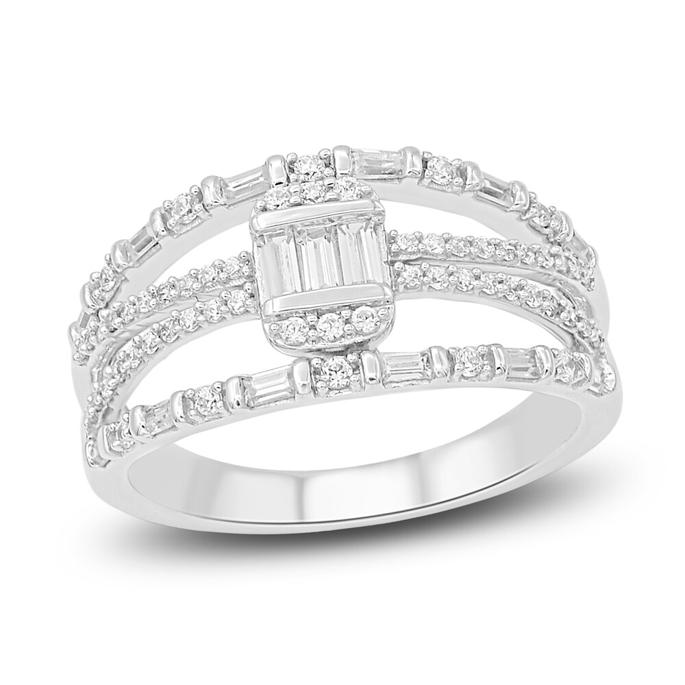 Diamond Ring 1/2 ct tw Round/Baguette 14K White Gold/Rhodium 3RsSnSXC Diamond Ring 1/2 ct tw Round/Baguette 14K White Gold/Rhodium 3RsSnSXC