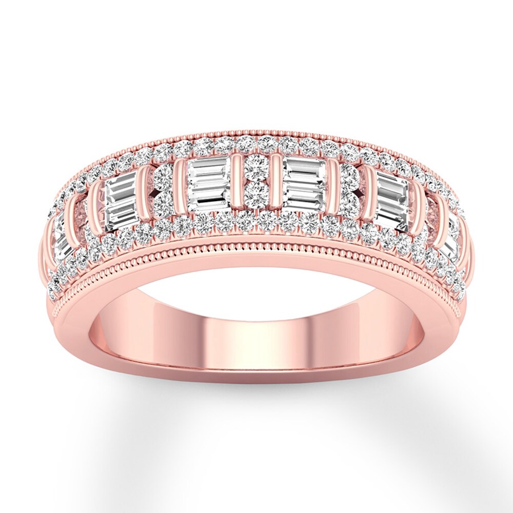 Diamond Anniversary Ring 5/8 ct tw Round/Baguette 14K Rose Gold 3ZpprarJ