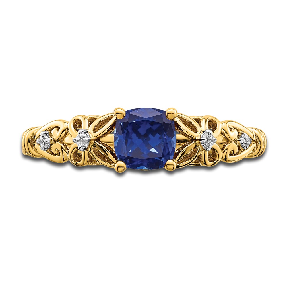 Natural Blue Sapphire Ring Diamond Accents 14K Yellow Gold 3rEIYHMi