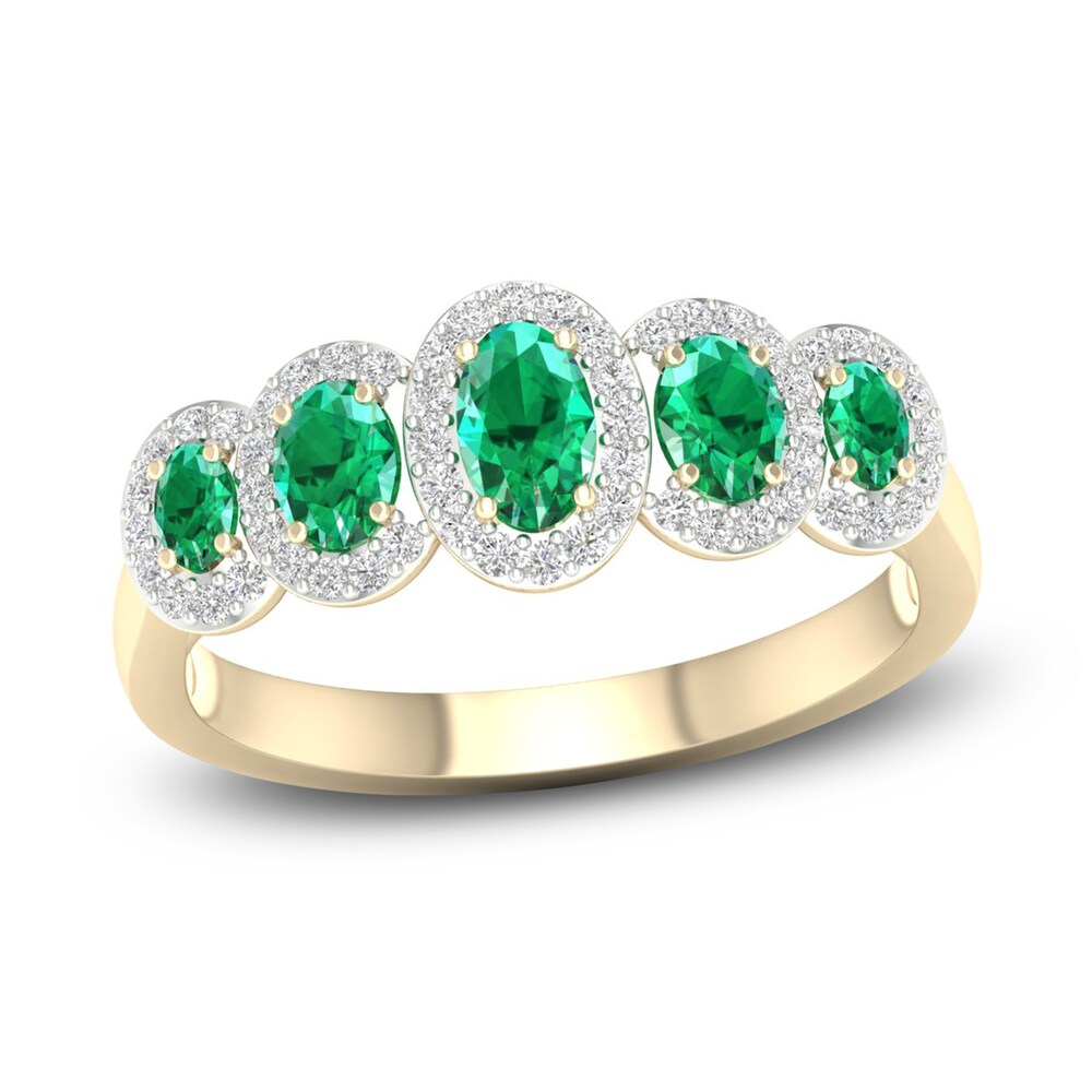 Natural Emerald & Diamond 5-Stone Ring 1/6 ct tw Round 10K Yellow Gold 4NTiZkTk Natural Emerald & Diamond 5-Stone Ring 1/6 ct tw Round 10K Yellow Gold 4NTiZkTk