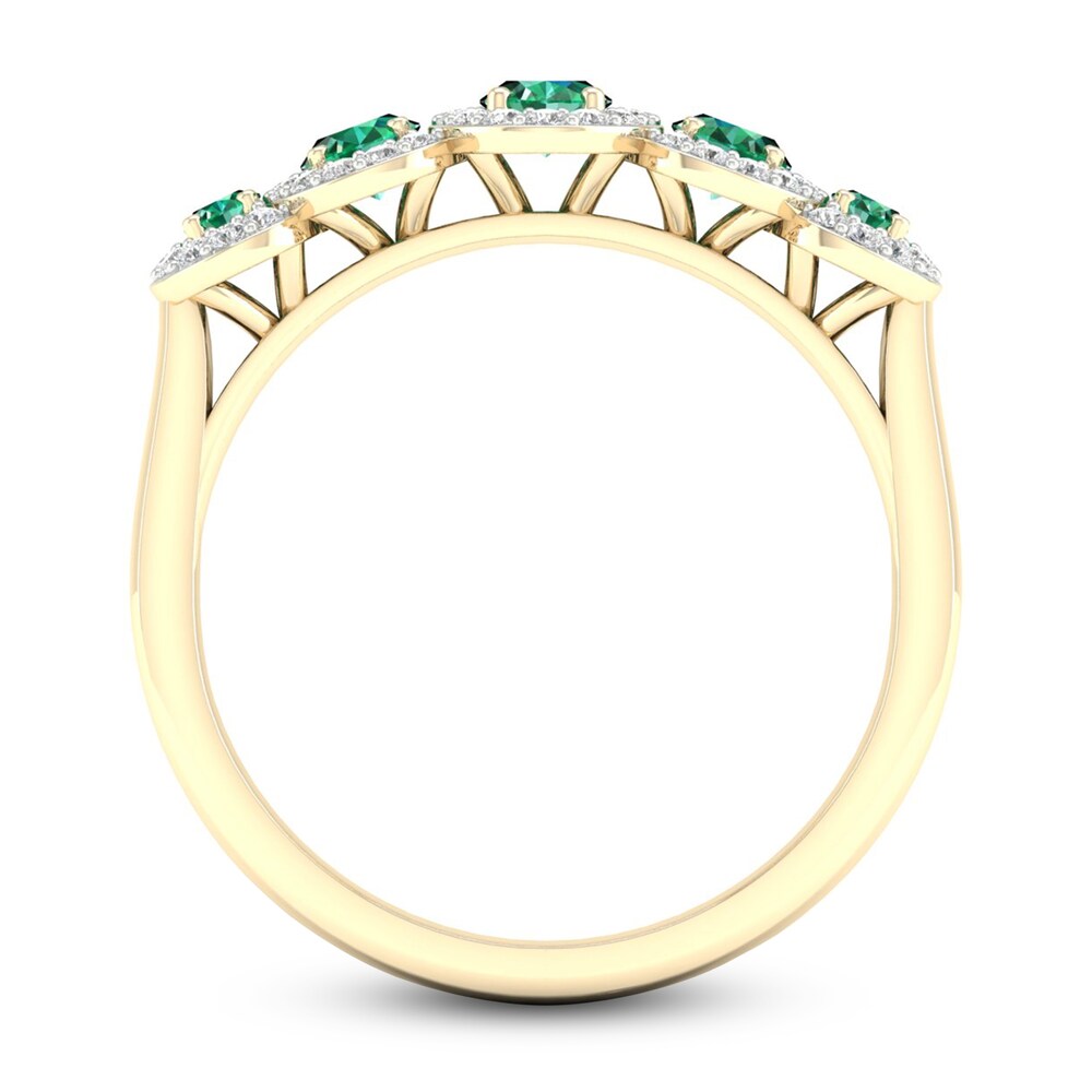 Natural Emerald & Diamond 5-Stone Ring 1/6 ct tw Round 10K Yellow Gold 4NTiZkTk
