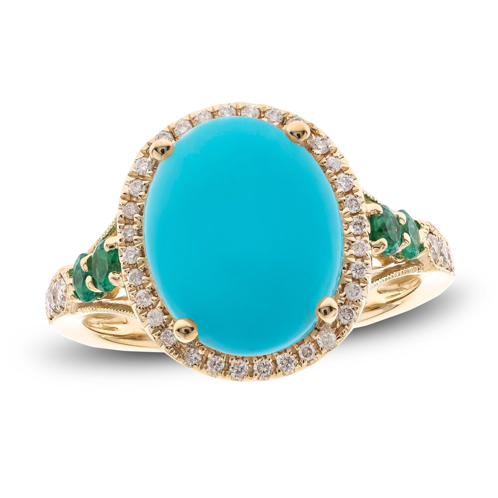 Natural Turquoise & Natural Emerald Ring 1/4 ct tw Diamonds 14K Yellow Gold 4np9oJm5 Natural Turquoise & Natural Emerald Ring 1/4 ct tw Diamonds 14K Yellow Gold 4np9oJm5