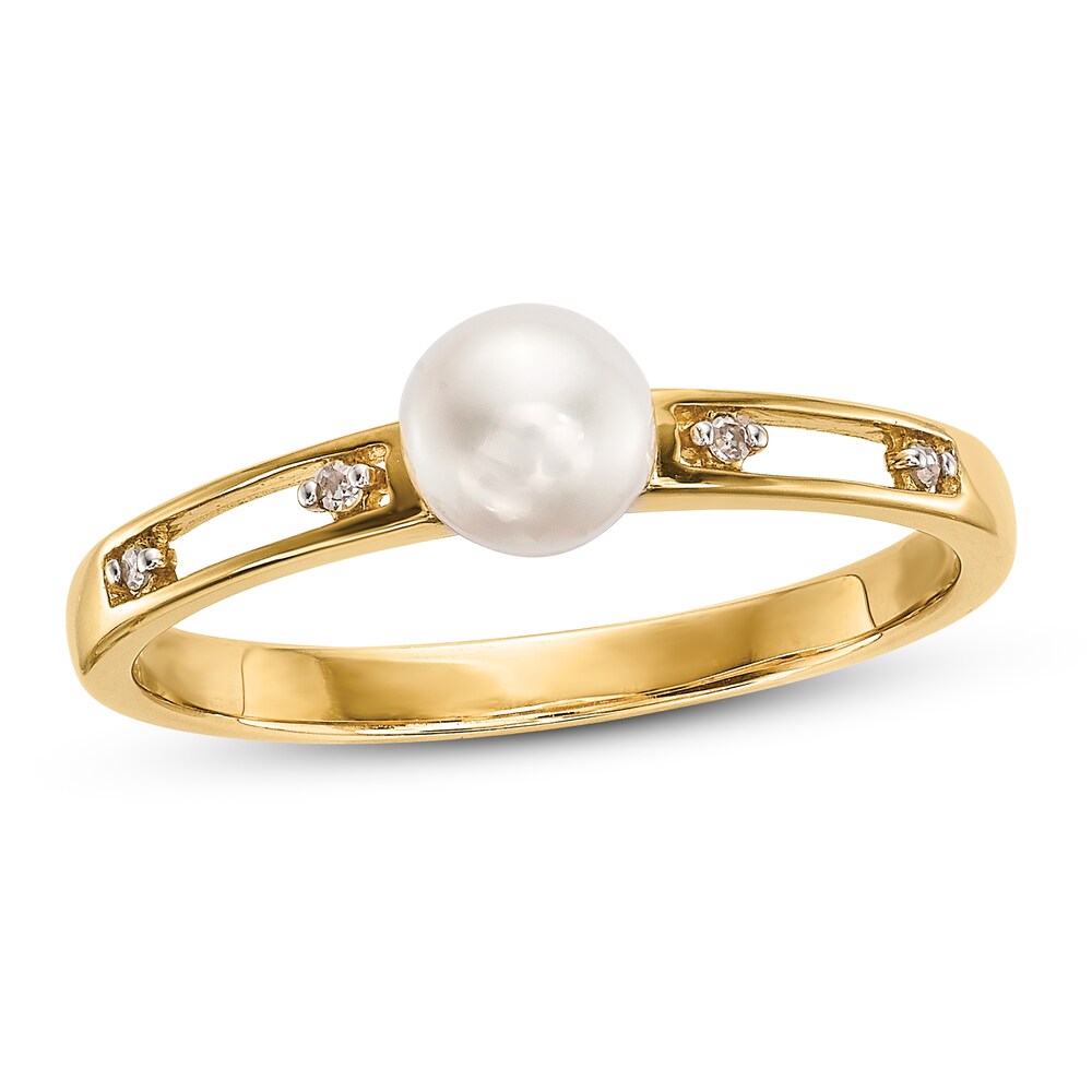 Cultured Freshwater Pearl Ring 1/15 ct tw Diamonds 14K Yellow Gold 4x1bHheN Cultured Freshwater Pearl Ring 1/15 ct tw Diamonds 14K Yellow Gold 4x1bHheN