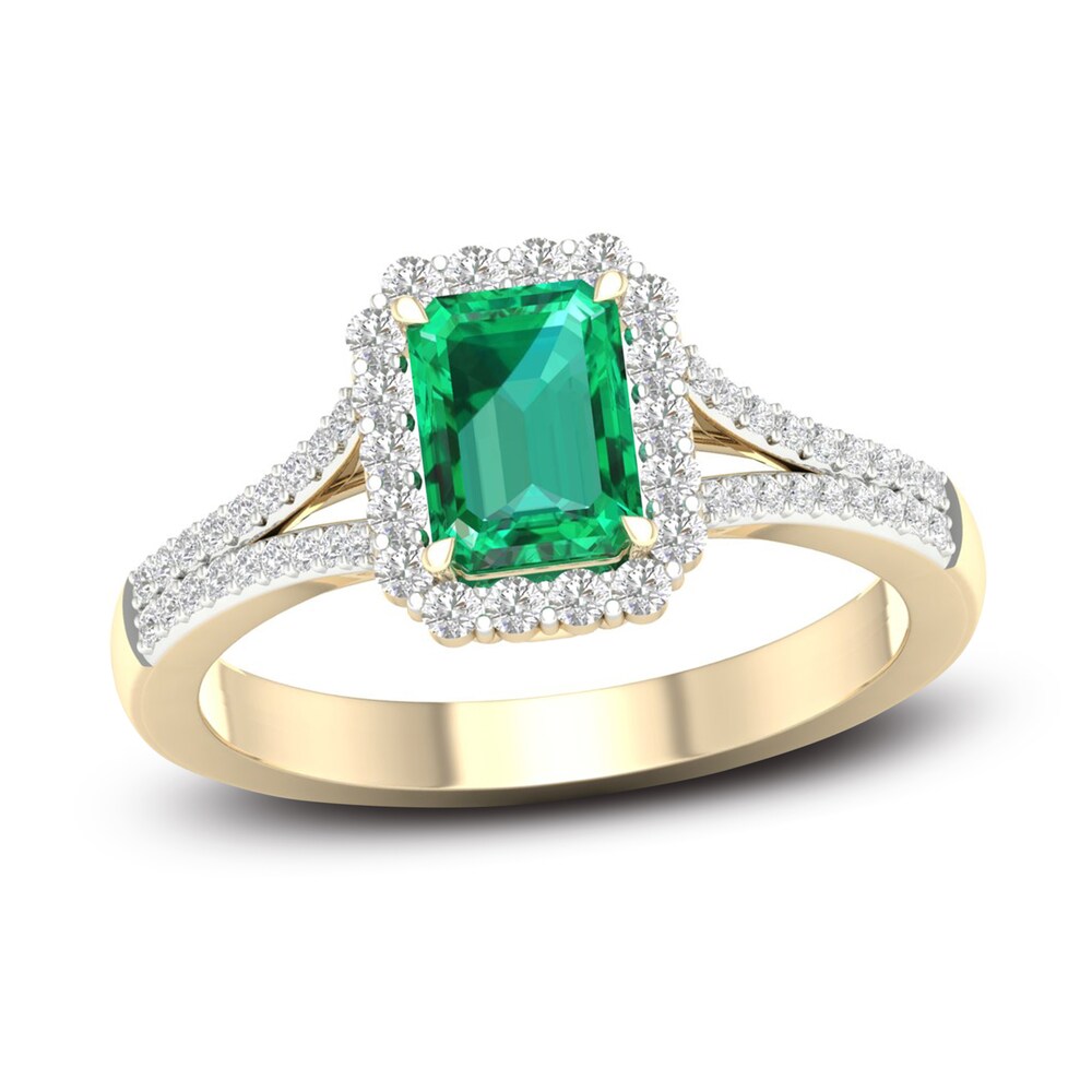 Lab-Created Emerald & Lab-Created White Sapphire Ring 10K Yellow Gold 50qvdGZT Lab-Created Emerald & Lab-Created White Sapphire Ring 10K Yellow Gold 50qvdGZT
