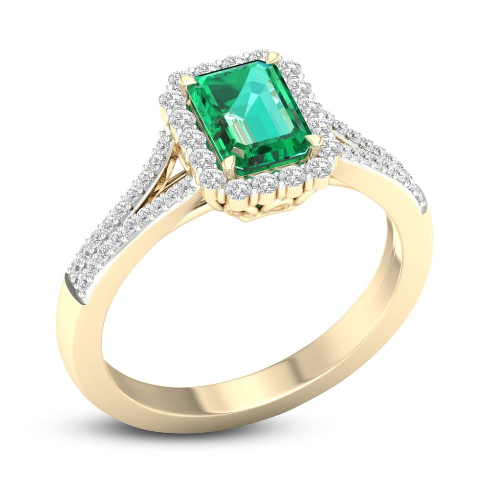 Lab-Created Emerald & Lab-Created White Sapphire Ring 10K Yellow Gold 50qvdGZT Lab-Created Emerald & Lab-Created White Sapphire Ring 10K Yellow Gold 50qvdGZT