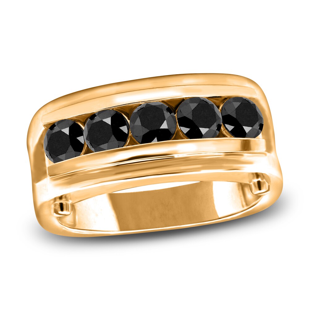 Men's Black Diamond Anniversary Ring 1-1/4 ct tw Round 14K Yellow Gold 59XokiCn Men's Black Diamond Anniversary Ring 1-1/4 ct tw Round 14K Yellow Gold 59XokiCn
