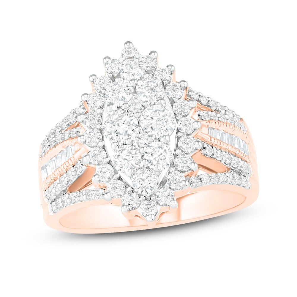 Diamond Ring 1-1/2 ct tw Round/Baguette 14K Rose Gold 5KJYOUVR Diamond Ring 1-1/2 ct tw Round/Baguette 14K Rose Gold 5KJYOUVR