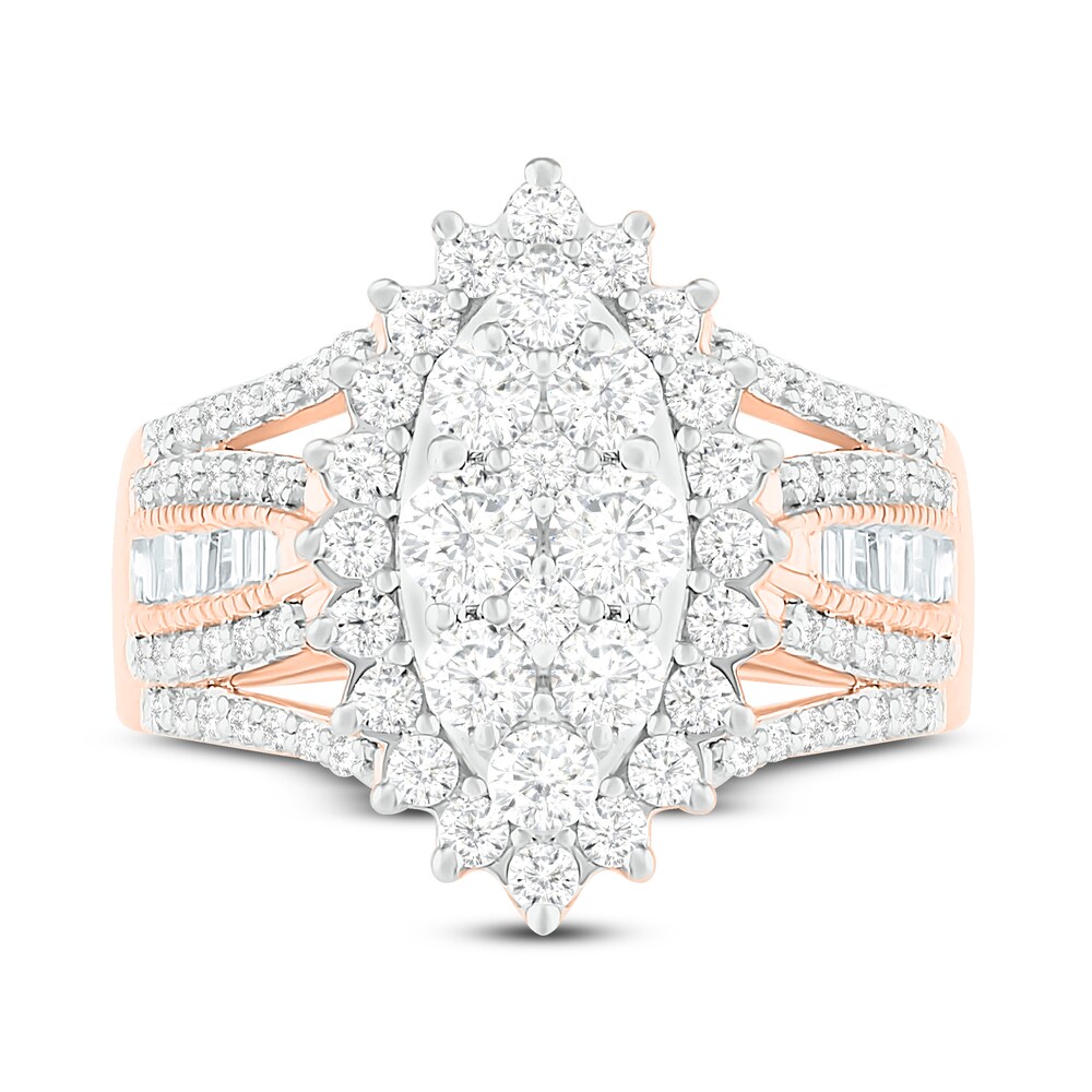 Diamond Ring 1-1/2 ct tw Round/Baguette 14K Rose Gold 5KJYOUVR Diamond Ring 1-1/2 ct tw Round/Baguette 14K Rose Gold 5KJYOUVR