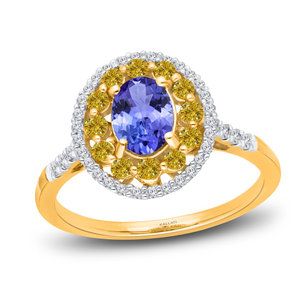 Kallati Natural Tanzanite & Natural Yellow Diamond Ring 1/2 ct tw Round 14K Yellow Gold 5MdbUgtR Kallati Natural Tanzanite & Natural Yellow Diamond Ring 1/2 ct tw Round 14K Yellow Gold 5MdbUgtR