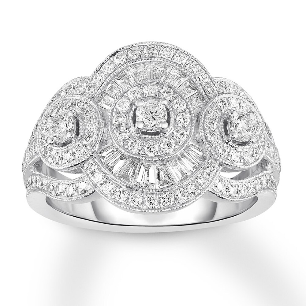 Diamond Ring 1 ct tw Round/Baguette 14K White Gold 5WSHb5lA