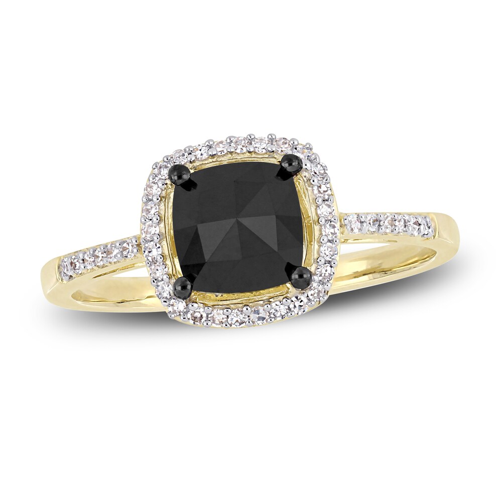 Black & White Diamond Halo Engagement Ring 1 ct tw Cushion/Round 14K Yellow Gold 5sntZB7I Black & White Diamond Halo Engagement Ring 1 ct tw Cushion/Round 14K Yellow Gold 5sntZB7I