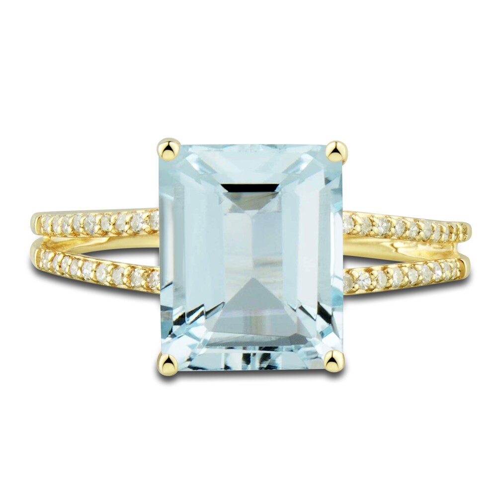 Natural Aquamarine Ring, Earring & Necklace Set 1/5 ct tw Diamonds 10K Yellow Gold 6SDktYAE Natural Aquamarine Ring, Earring & Necklace Set 1/5 ct tw Diamonds 10K Yellow Gold 6SDktYAE