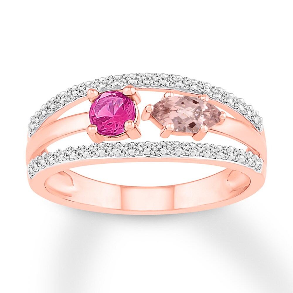 Morganite & Lab-Created Sapphire Ring Pink/White 10K Rose Gold 6uY3KX1x Morganite & Lab-Created Sapphire Ring Pink/White 10K Rose Gold 6uY3KX1x