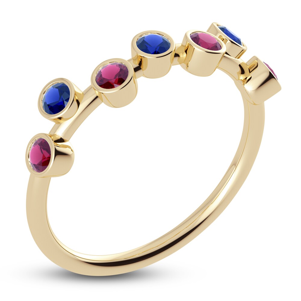 Juliette Maison Natural Rhodolite Garnet & Natural Blue Sapphire Ring 10K Yellow Gold 7R0tW0Cm
