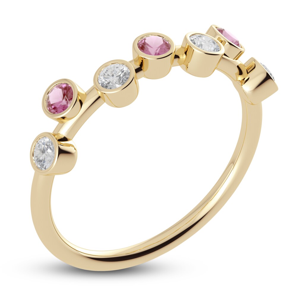 Juliette Maison Natural Pink Tourmaline & Natural White Sapphire Ring 10K Yellow Gold 7pmKly8a