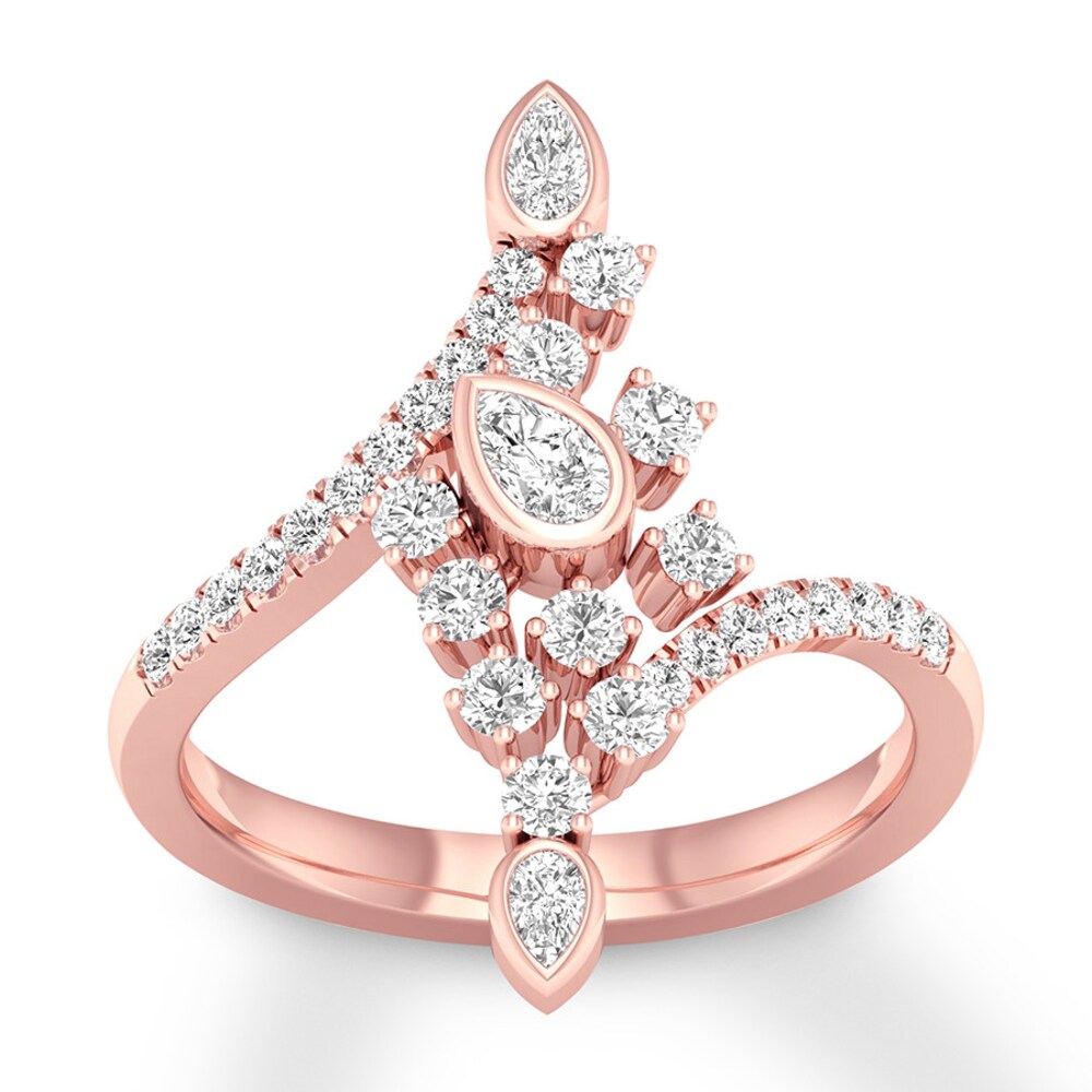 Diamond Ring 5/8 ct tw Pear-shaped/Round 14K Rose Gold 7ubKiG1X Diamond Ring 5/8 ct tw Pear-shaped/Round 14K Rose Gold 7ubKiG1X