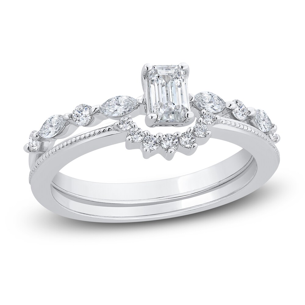 Diamond Engagement Ring 1/2 ct tw Emerald/Round/Marquise 14K White Gold 8jY9H1bE Diamond Engagement Ring 1/2 ct tw Emerald/Round/Marquise 14K White Gold 8jY9H1bE