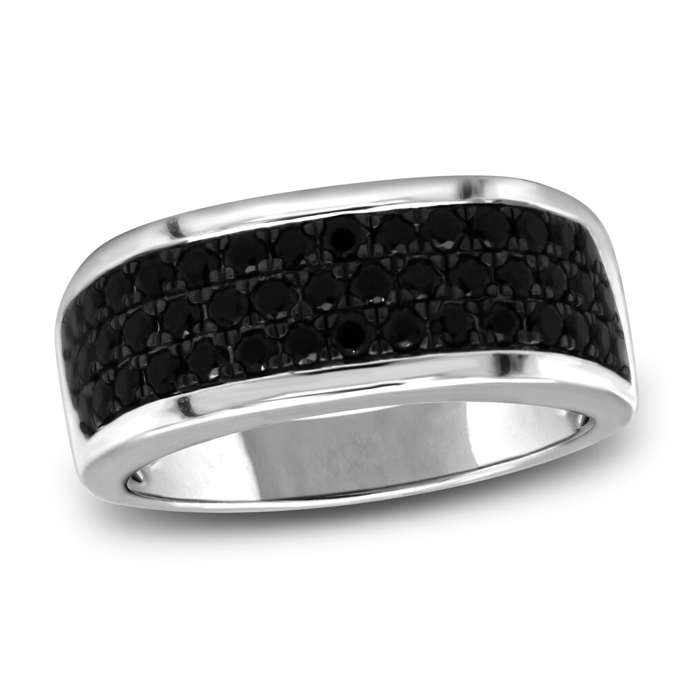 Men's Black Diamond Anniversary Ring 1 ct tw Round 14K White Gold 8jgFy5KJ