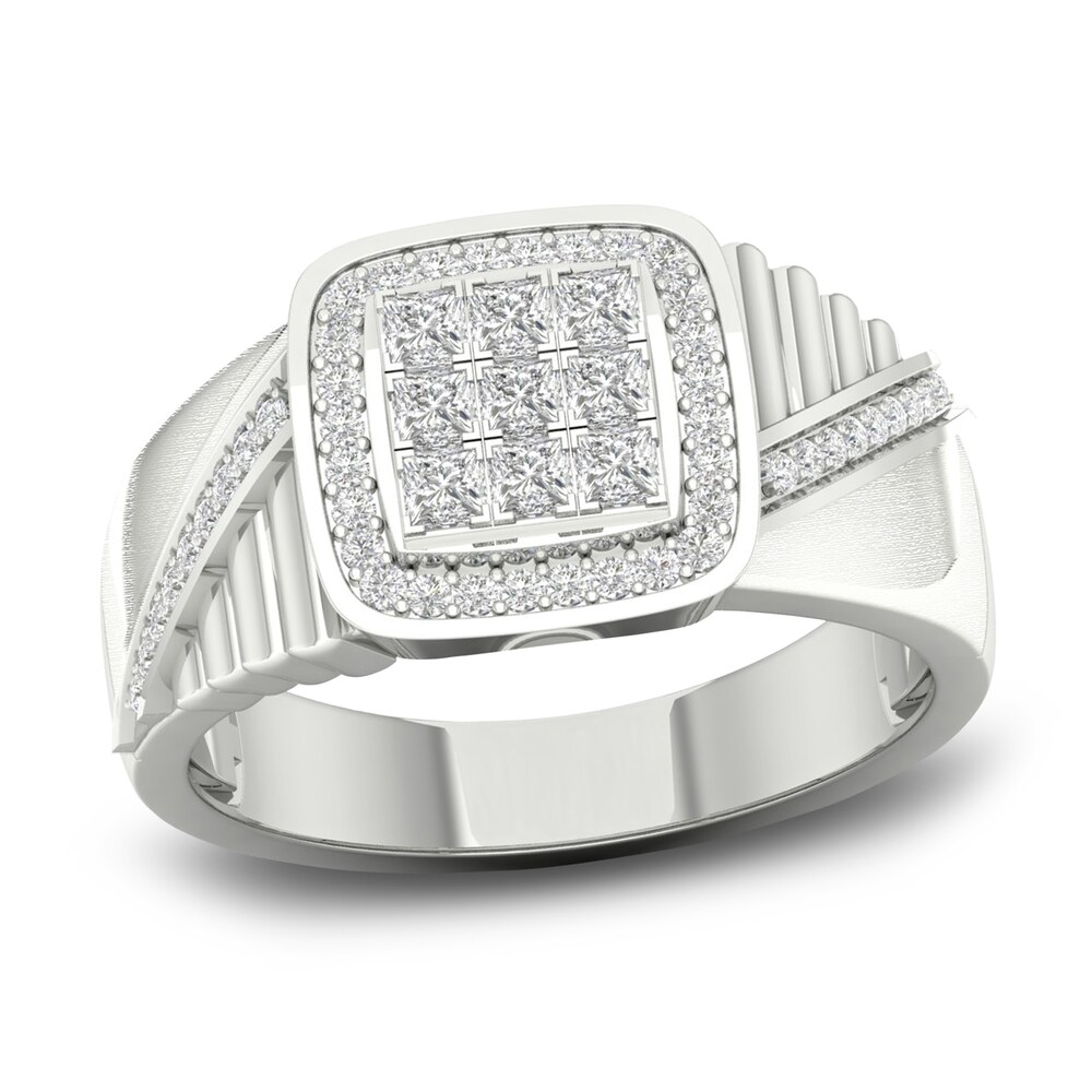 Men's Diamond Ring 3/4 ct tw Princess-cut/Round 10K White Gold 9017YNBn Men's Diamond Ring 3/4 ct tw Princess-cut/Round 10K White Gold 9017YNBn