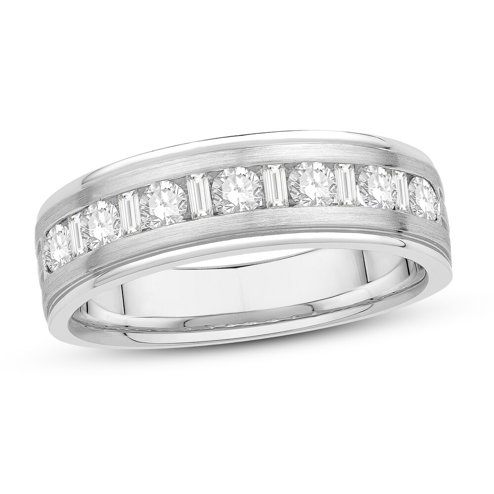 Men's Diamond Wedding Band 3/4 ct tw Round/Baguette 14K White Gold 98howngs Men's Diamond Wedding Band 3/4 ct tw Round/Baguette 14K White Gold 98howngs