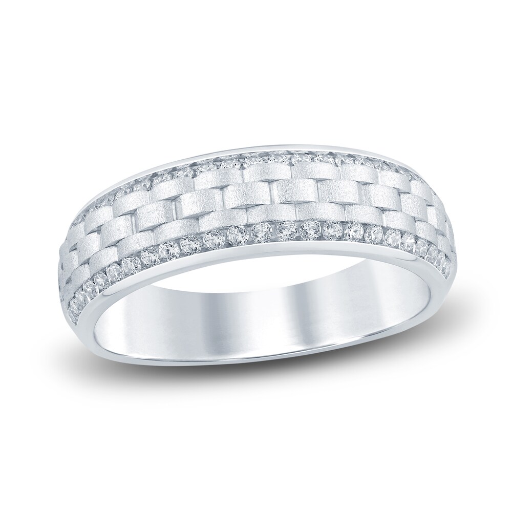 Men's Woven Diamond Wedding Band 1/2 ct tw Round 14K White Gold 9O4QxD1f