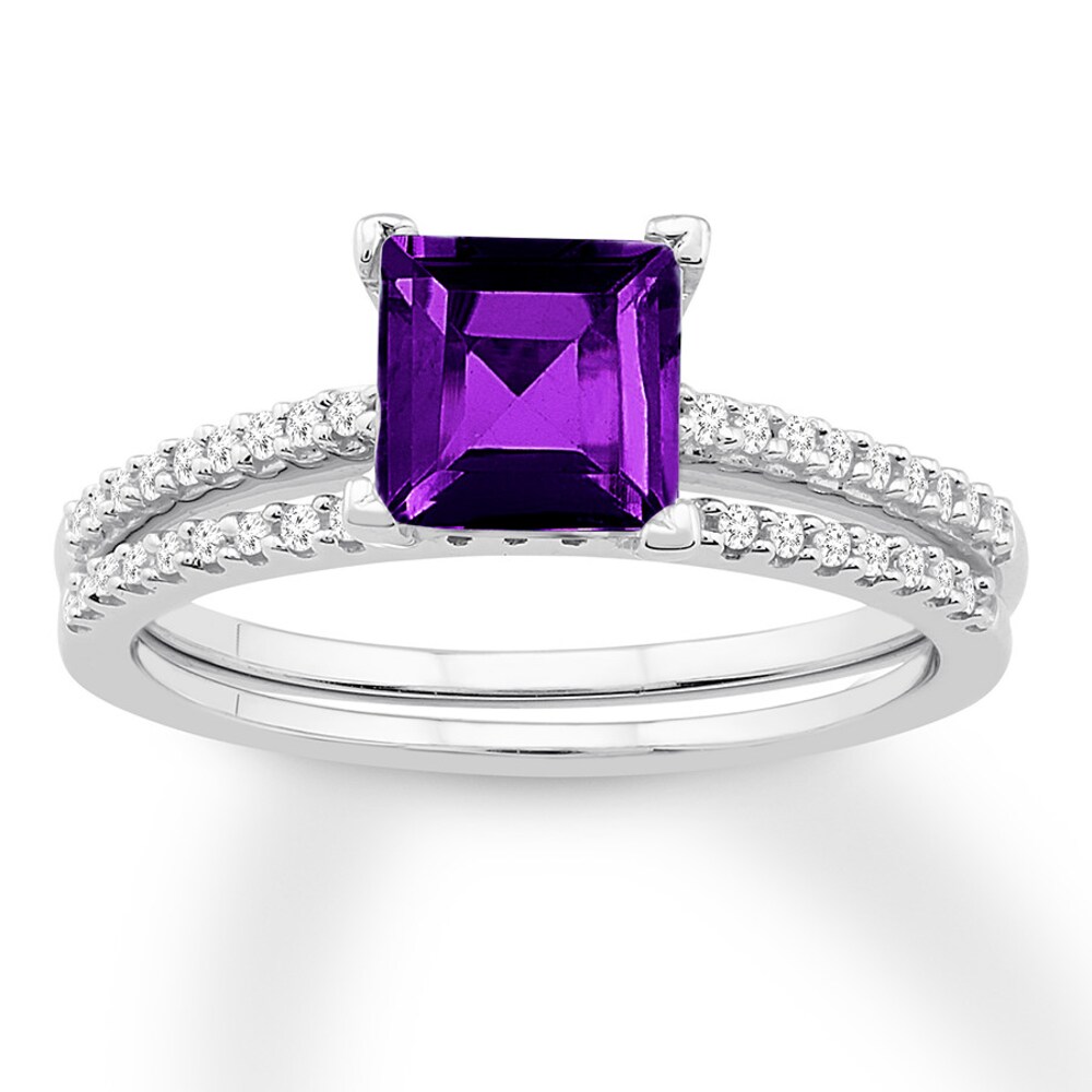 Amethyst Bridal Set 1/5 ct tw Diamonds 14K White Gold 9TtdWRav Amethyst Bridal Set 1/5 ct tw Diamonds 14K White Gold 9TtdWRav