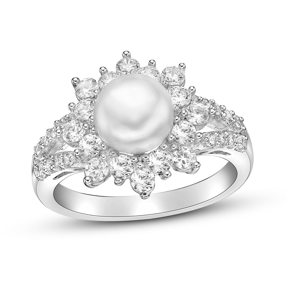 Cultured Pearl & Lab-Created White Sapphire Ring Sterling Silver 9ZwU2vSM