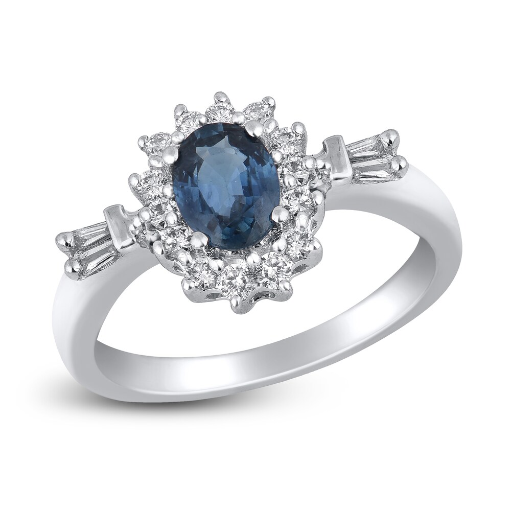 Natural Blue Sapphire Ring 1/3 ct tw Diamonds 14K White Gold 9heElsE6 Natural Blue Sapphire Ring 1/3 ct tw Diamonds 14K White Gold 9heElsE6