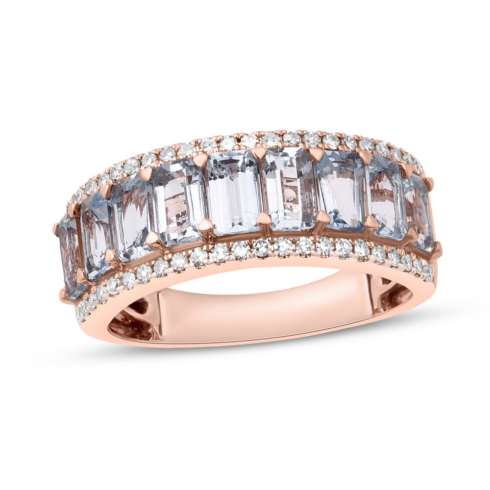 Natural Aquamarine Anniversary Ring 1/5 ct tw Diamonds 14K Rose Gold 9qphAAHk Natural Aquamarine Anniversary Ring 1/5 ct tw Diamonds 14K Rose Gold 9qphAAHk