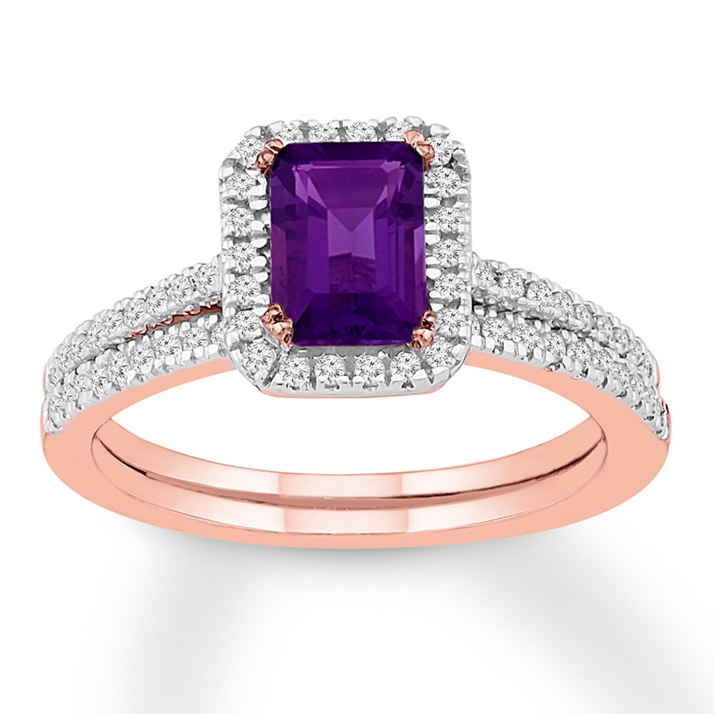 Amethyst Bridal Set 1/3 ct tw Diamonds 14K Rose Gold 9x1VyBw6 Amethyst Bridal Set 1/3 ct tw Diamonds 14K Rose Gold 9x1VyBw6