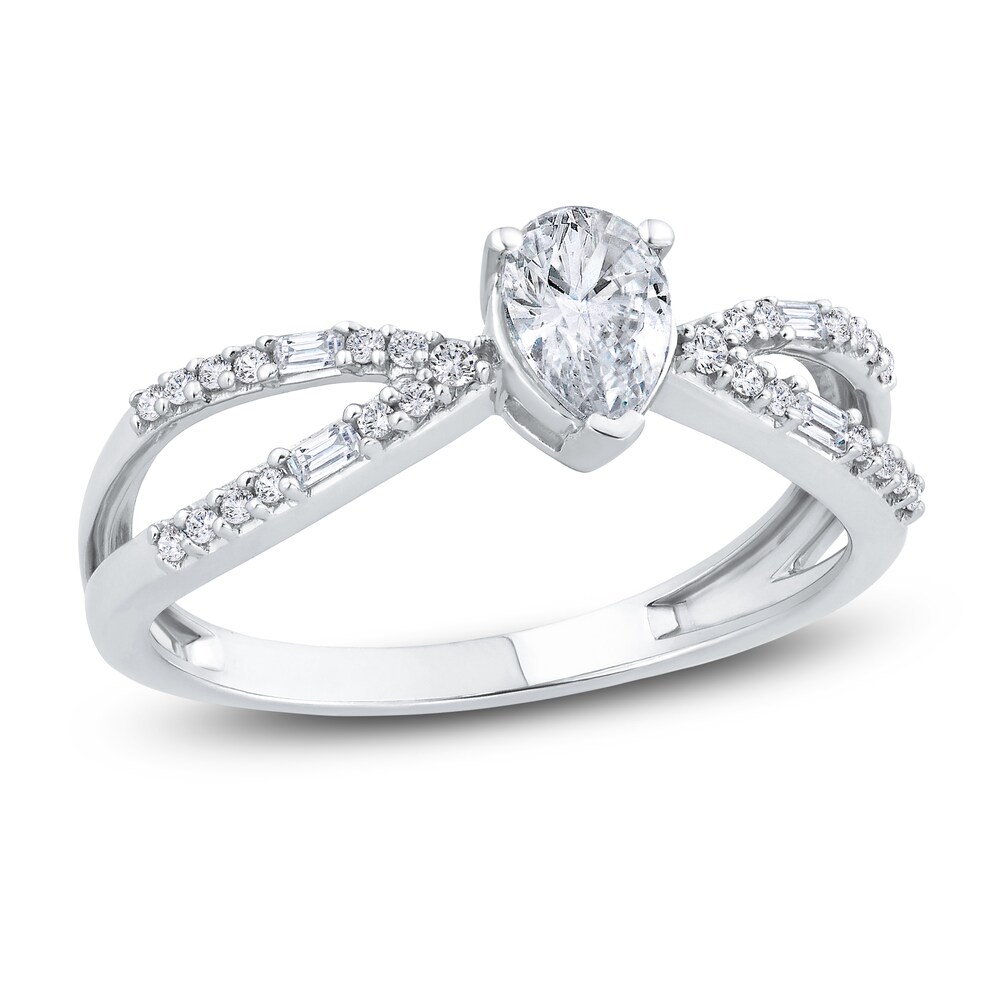 Diamond Engagement Ring 1/2 ct tw Pear-shaped/Round/Baguette 14K White Gold 9xvk2YQy Diamond Engagement Ring 1/2 ct tw Pear-shaped/Round/Baguette 14K White Gold 9xvk2YQy